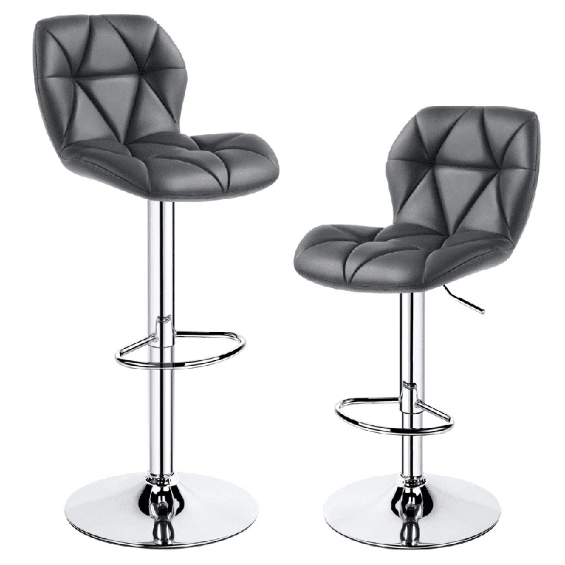 

Adjustable Bar Stool Set of 2 Faux Leather Ergonomic Swivel Counter Height Chair with Lumbar Support Kitchen Dining Room