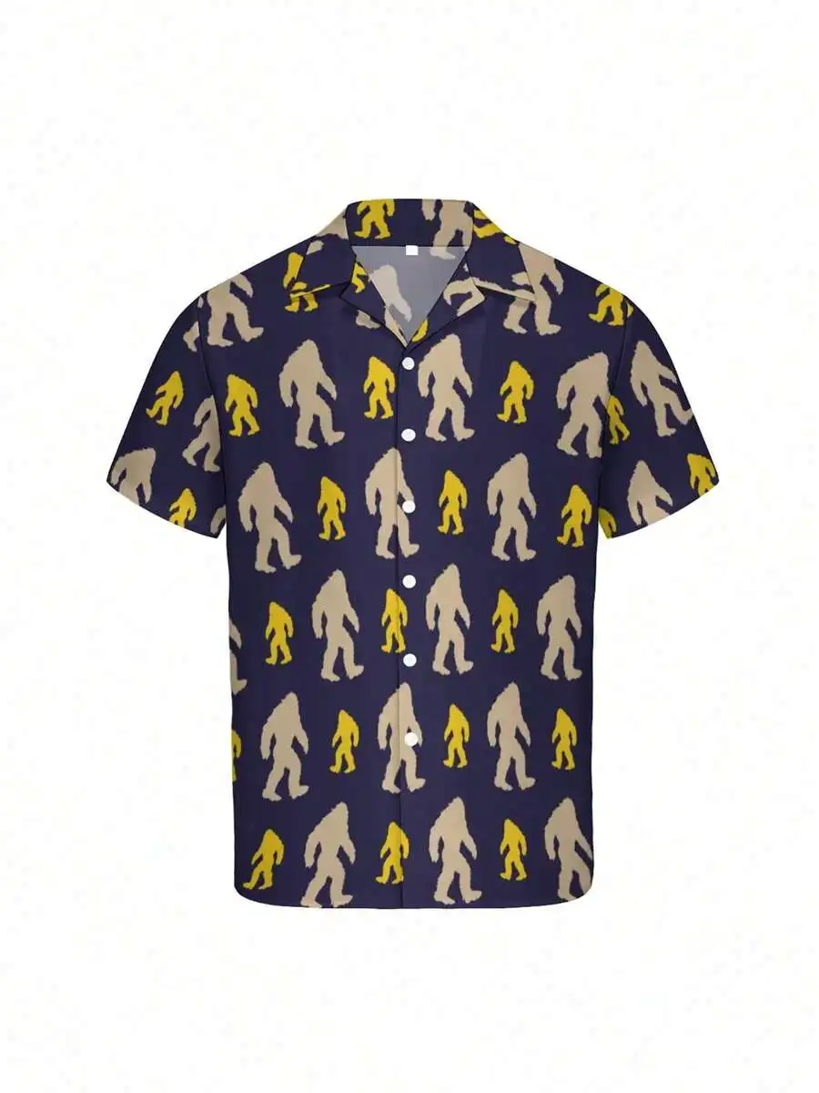 

Mens Hawaiian Shirt Sasquatch Pattern Casual Button Down Beach Summer Vacation Outfit