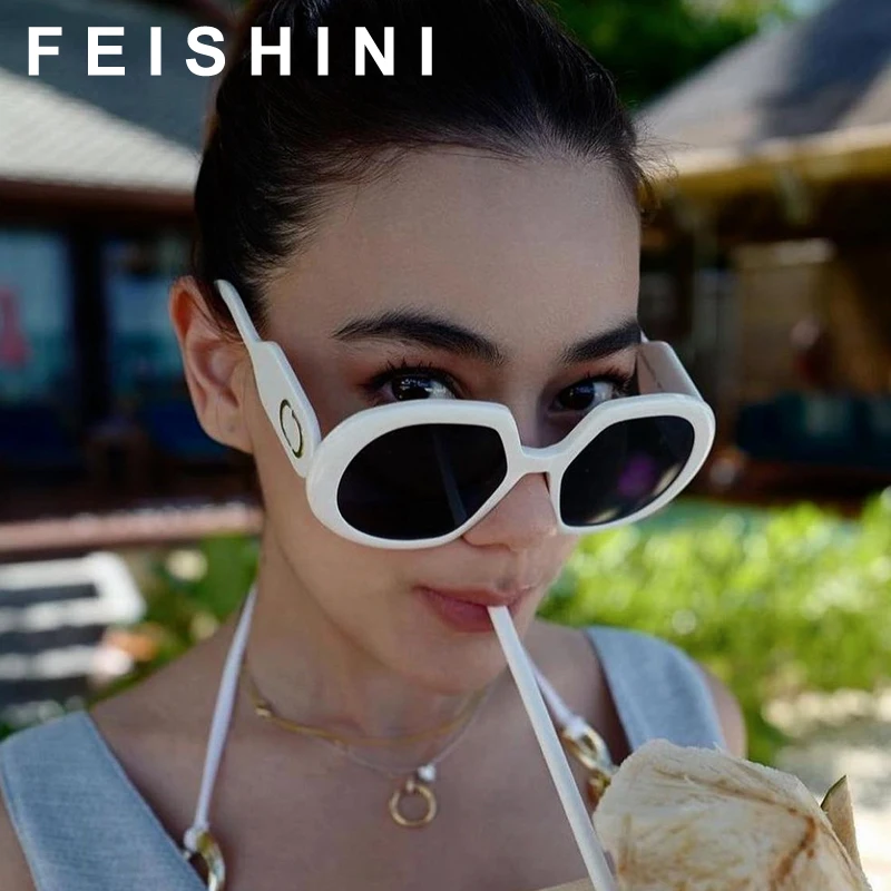 

Feishini Brand Designer Sunglasses For Women Luxury Oval Fashion White High Quality Sun Glasses Woman Plastic Stylish Shades