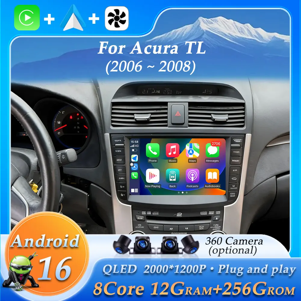 Radio para Auto Android 16 para Acura TL 2006-2008, Reproductor Multimedia de Video, Navegación GPS, Pantalla para Auto, WIFI, 4G, CarPlay Inalámbrico, BT, IPS
