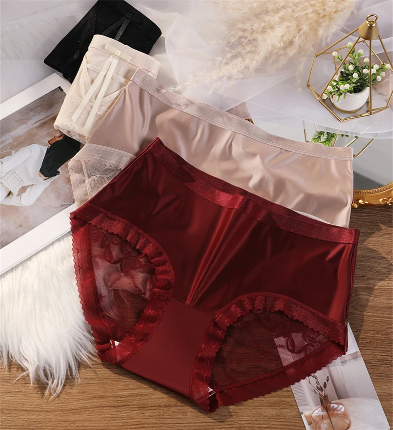 Sexy lingеrie Plus size ropa interior femenina translucent lace underwear women hollowed out lenceria satin calzones para mujer