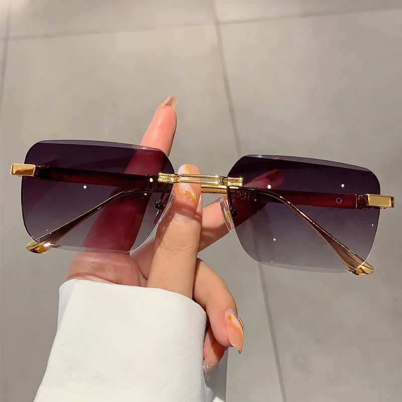 KAMMPT Rimless Rectangle Sunglasses Men Stylish Vintage Gradient Ocean Lenses Eyewear 2023 New Trendy Brand Design Women Shades