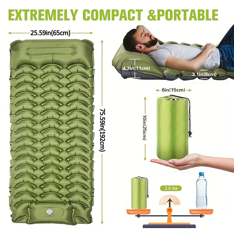 Camping Inflatable Mattress 8cm Thicken Sleeping Pad with Built-in Pillow & Pump Air Mat for Travel Outdoor Hiking Climbing