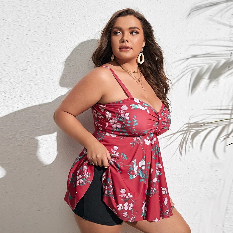 Plus size wysoki stan Bikini kobiety nadruk strój kąpielowy Halter stroje kąpielowe zestaw Bikini Push-Up plażowe kostium kąpielowy stroje kąpielowe