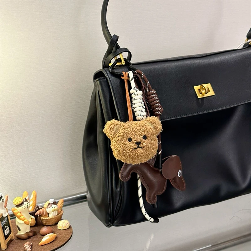 Cute Plush Bear Keychain Puppy Rabbit 3d Baseball Postcard Bag Pendant Brand Dachshund Camera Popcorn Hand-woven Ins Bag Pendant