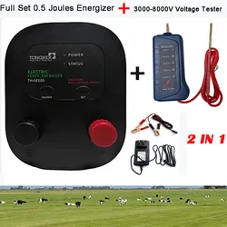 2 In1 Electric Fence 0.5 Joules Energizer + 3000-8000V LED  Voltage New Tester for Farm Sheep Poultry Livestock Animals Meature