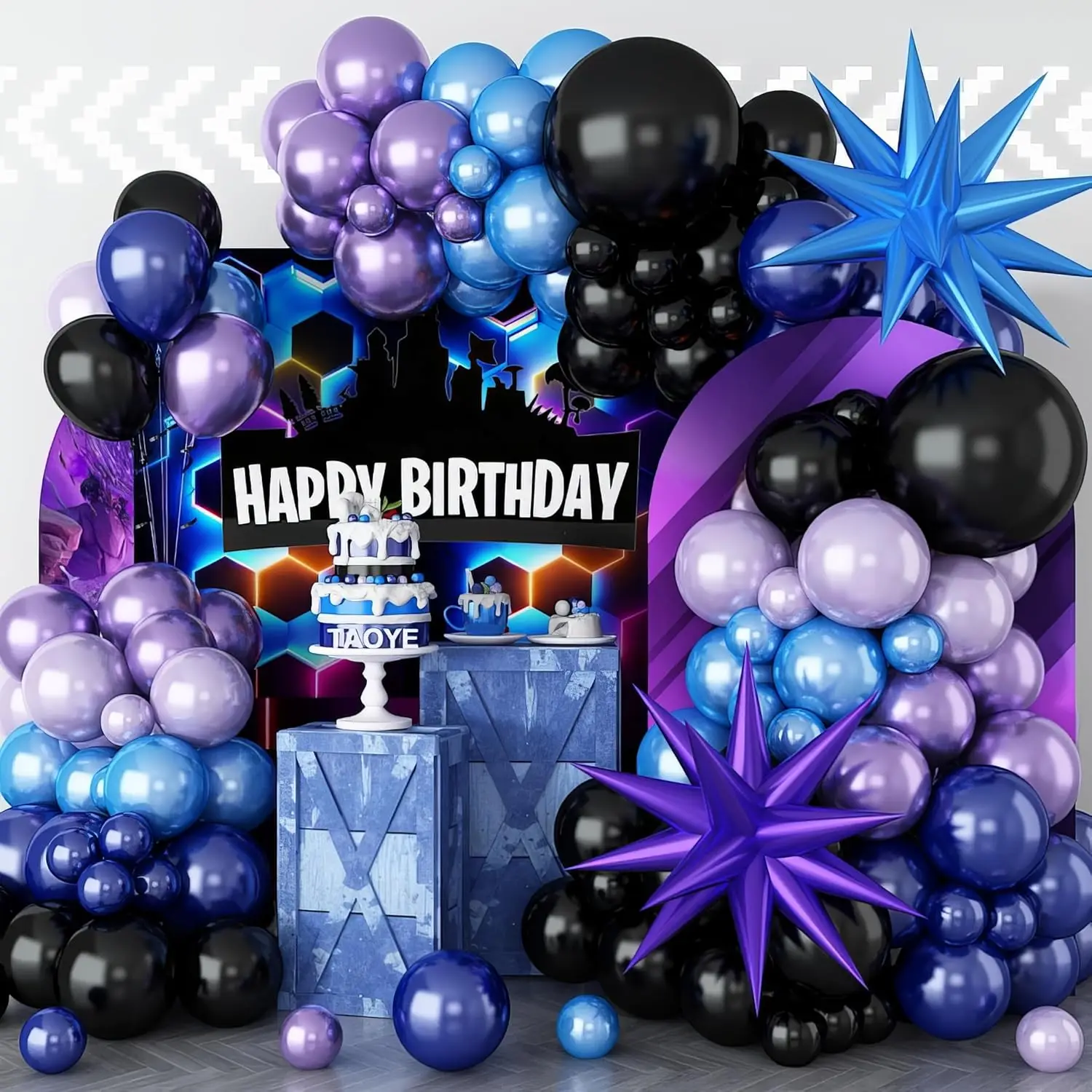 129-teiliges Blau-Lila Ballonbogen-Set Enthält Lila und Blaue Ballons und Passende Dekorationen für Themen-Geburtstagsfeiern