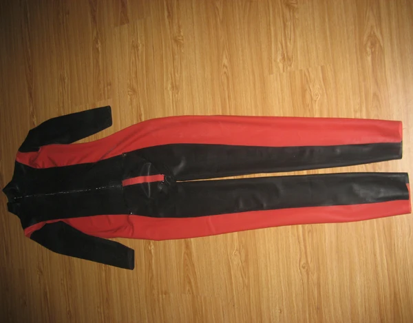 

unisex rubber latex dress codpiece latex catsuit with front zipper two color design for latex garment