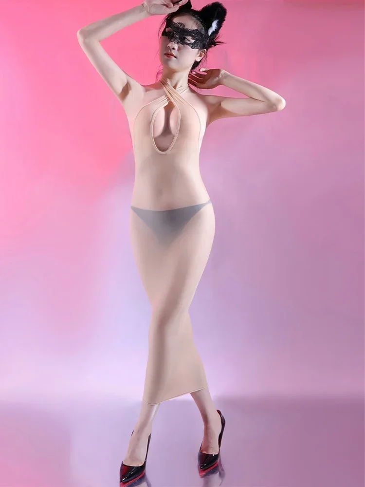 Sexy One Step Dresses Sexy Halter Women's Package Hip Pencil Dresses Skinny Body High Elastic Sheer See Through  Club Miniskirts