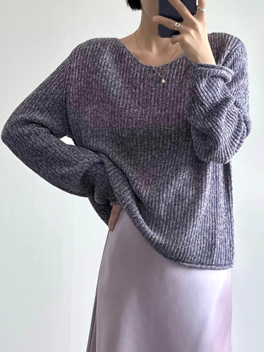 

Шерстяной трикотаж свободного кроя в стиле ретро, круглый пуловер, длинный свитер све с цветочным принтом, удобный универсальный осенне-зимний топ