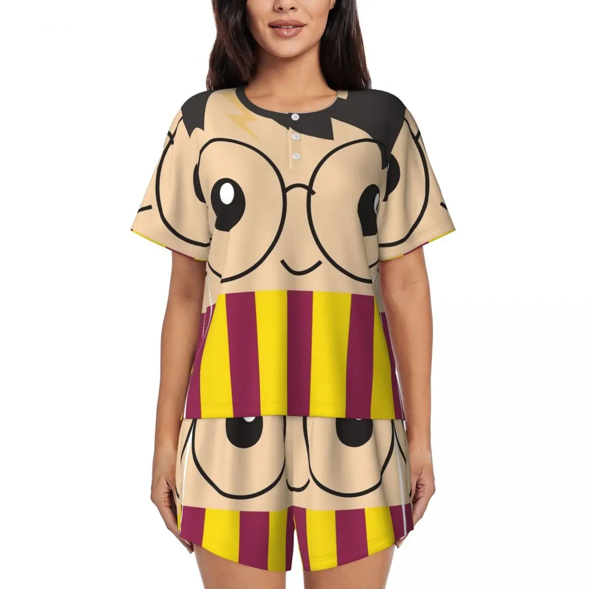 

Womens Harrys Magic Adventure Movies Potters Pajamas Set Custom Print 2 Piece Pjs Sets Short Sleeve Sleepwear Loungewear
