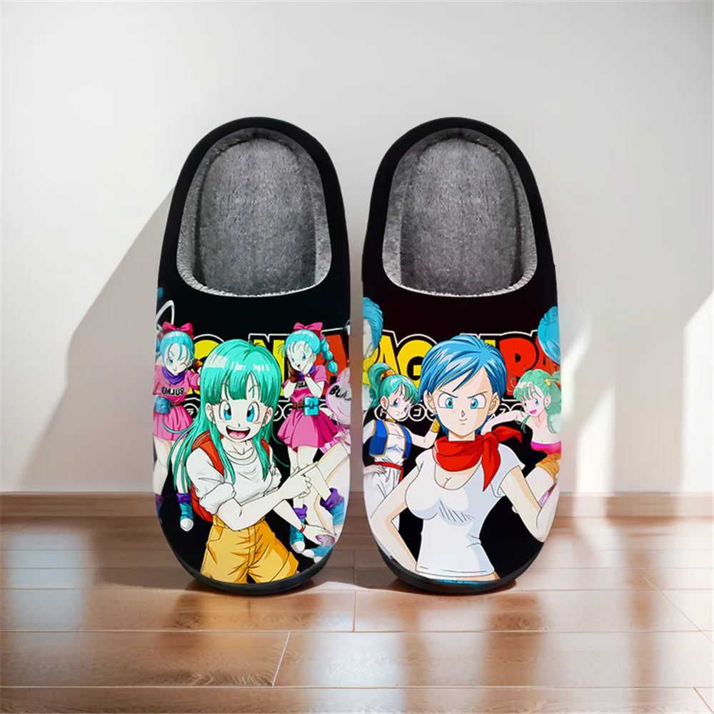 

Anime Cartoon Cute Home Slippers Dragon Ball Bulma Winter Warm Slippers For Man Woman Boy Girl Unisex Halloween Shoes Gift