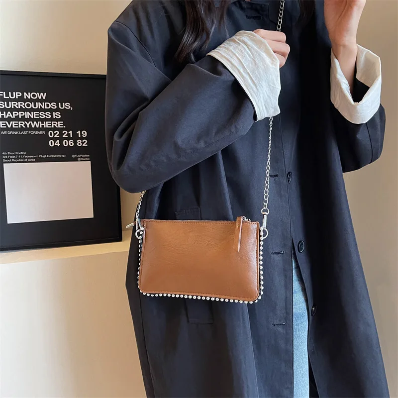 Einfarbige Umhängetaschen für Damen, modische Ketten-Handytaschen, modische Schulter-Messenger-Tasche, Sac A Main für Frauen – Detail 26