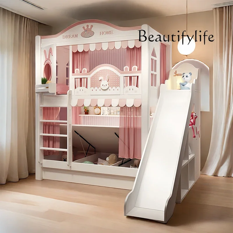 BJ خشبية يابانية بيضاء مضاءة Cabane Enfant زخرفة الأثاث تخزين إطار سرير أطفال تصميم سرير أطفال حديث بطابقين