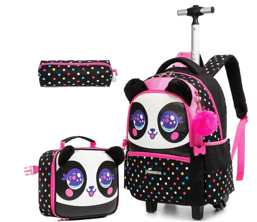 Valise à Roulettes pour Fille, Sac de Voyage à Roulettes pour Écolier d'École Primaire, Ensemble de Sacs à Déjeuner et Stylos