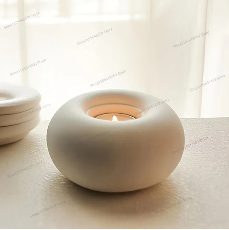 For creative simple white large ceramic candle holder ornament, round candle holder table holiday home decoration