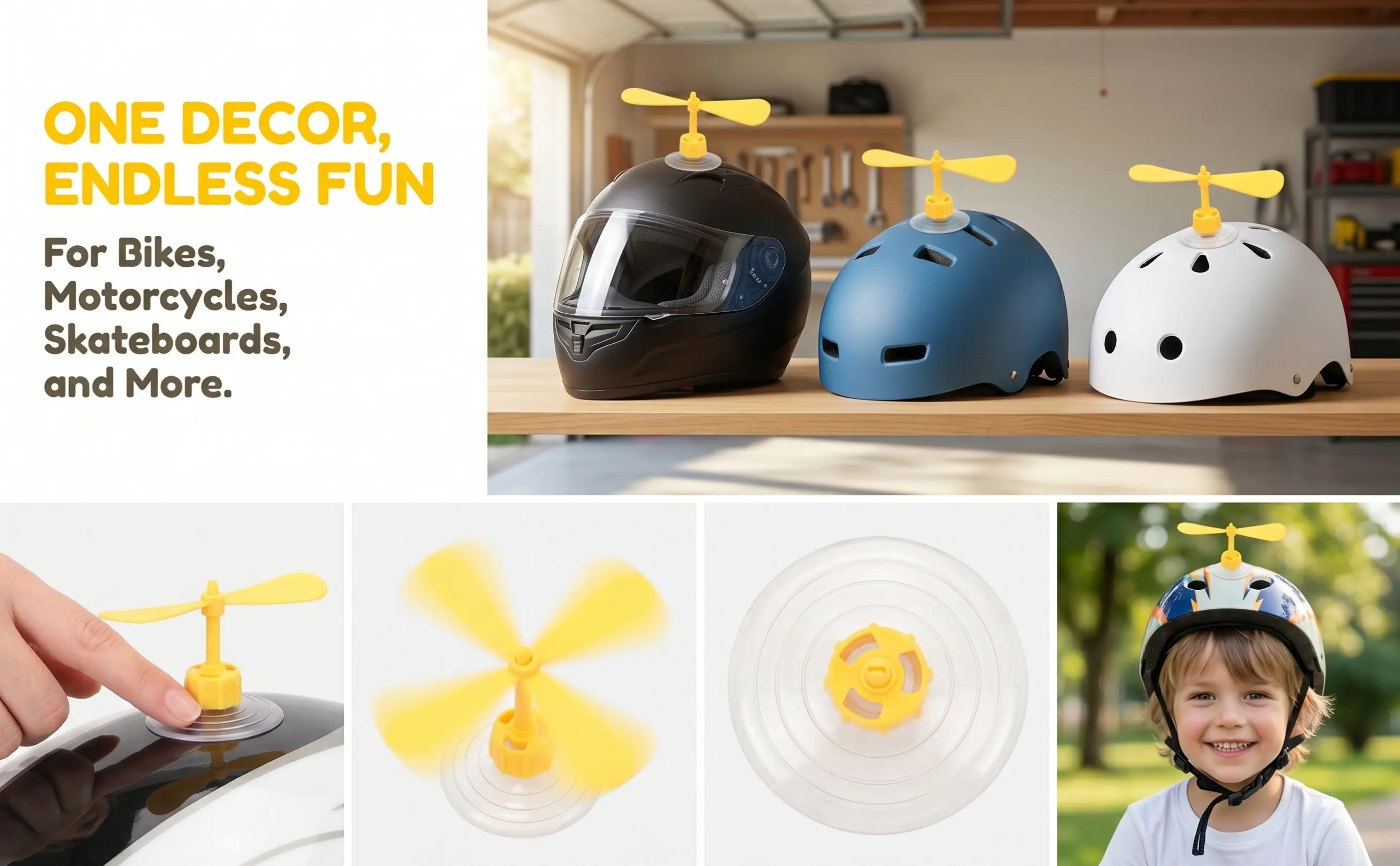 10Pcs Pinwheel Decor Dragonfly Suction Cup Creative Motorcycle Decoration Strong Double Layer Suction Cup Yellow