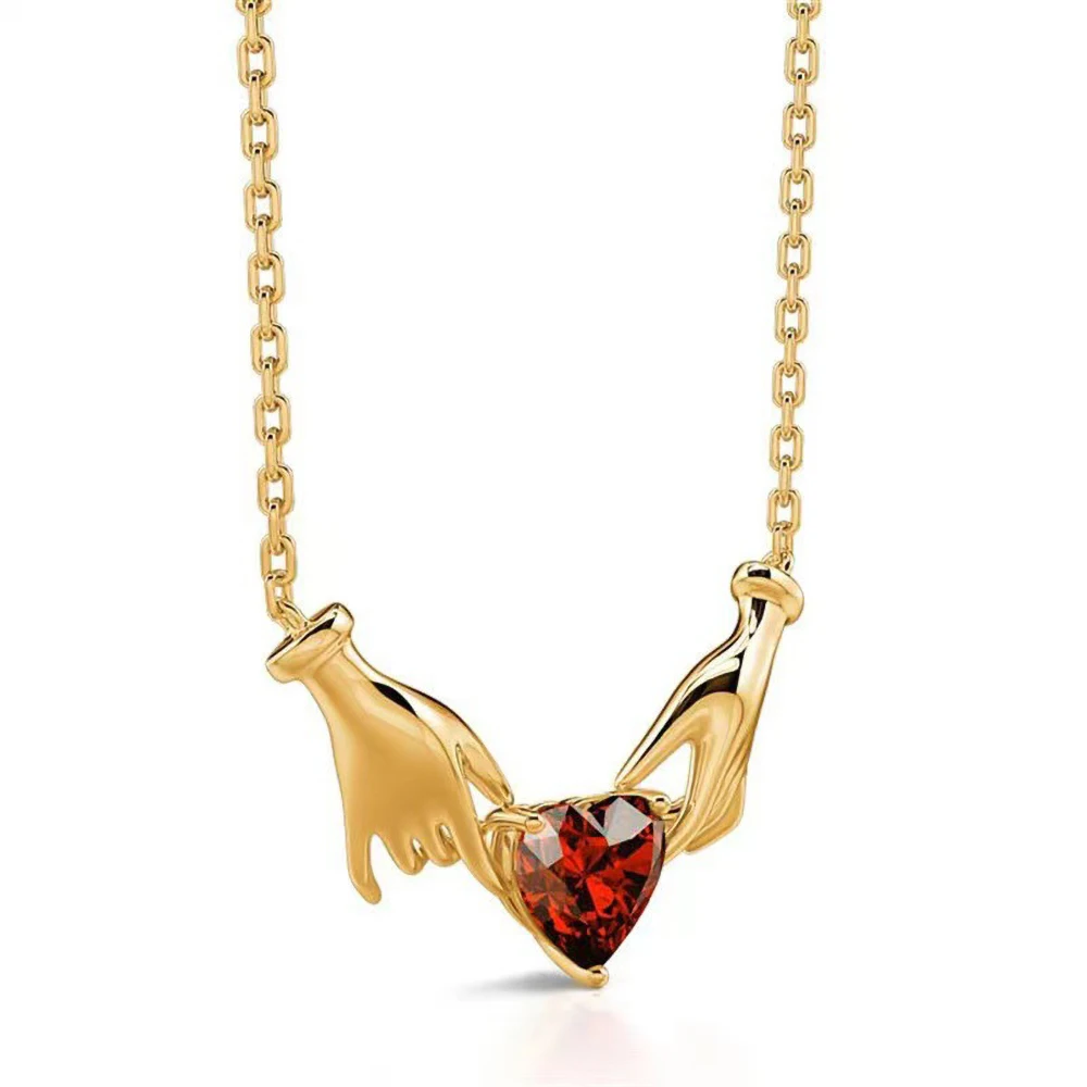 Creative Hands Red Rhinestone Love Heart Charms Pendant Necklace Jewelry Trendy Alloy Zirconia Choker Necklaces Party Gift image 5