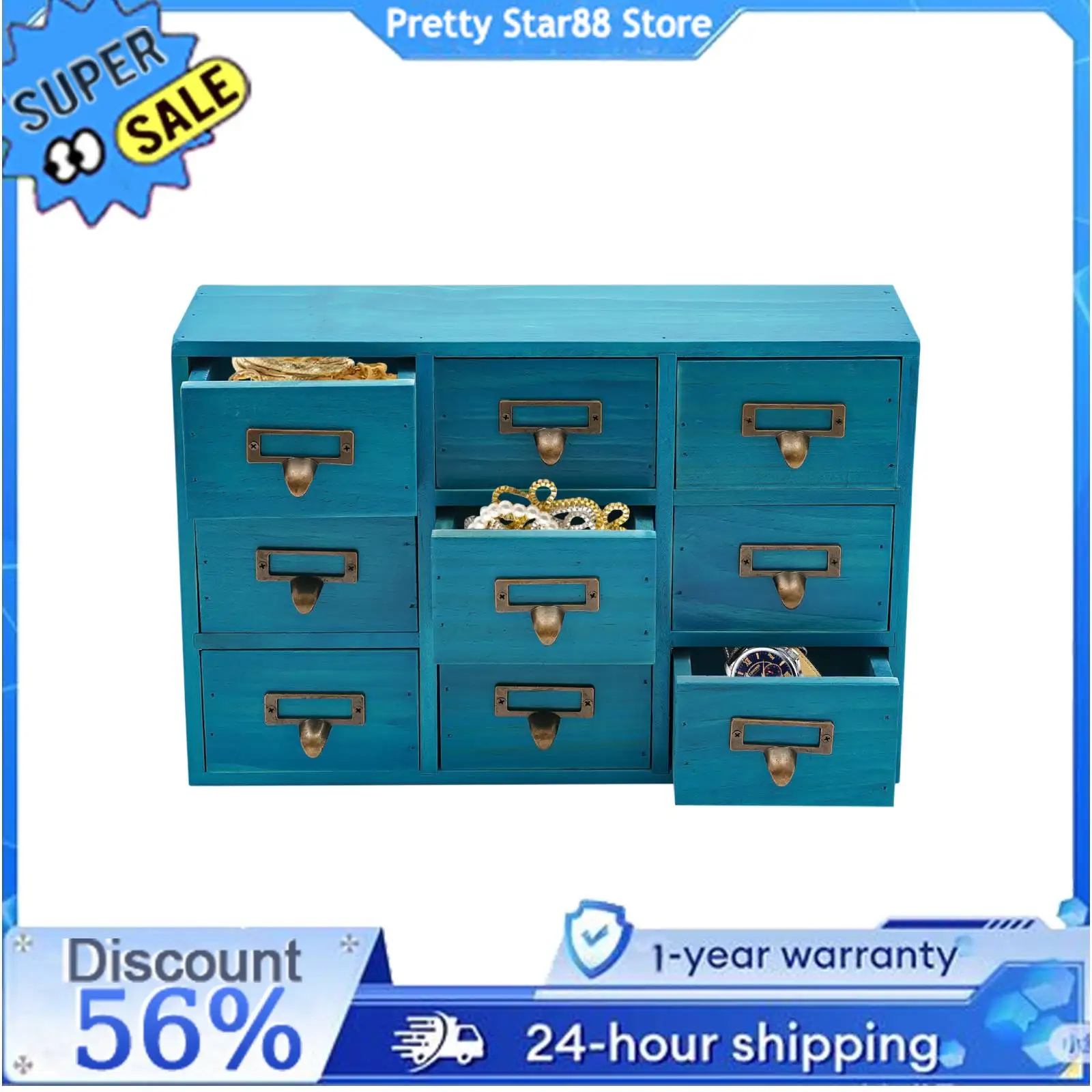 

9 Drawers Apothecary Cabinet Rust-Resistant Drawer Organizer Installation-Free Wooden Desk for Living Room/Dresser/Kitchen