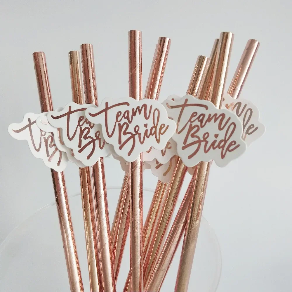 10pcs team bride Rose Gold Straw for Wedding Decoration Drinking Paper Straws To Be Hen Tableware Bachelor Party Bridal Decor