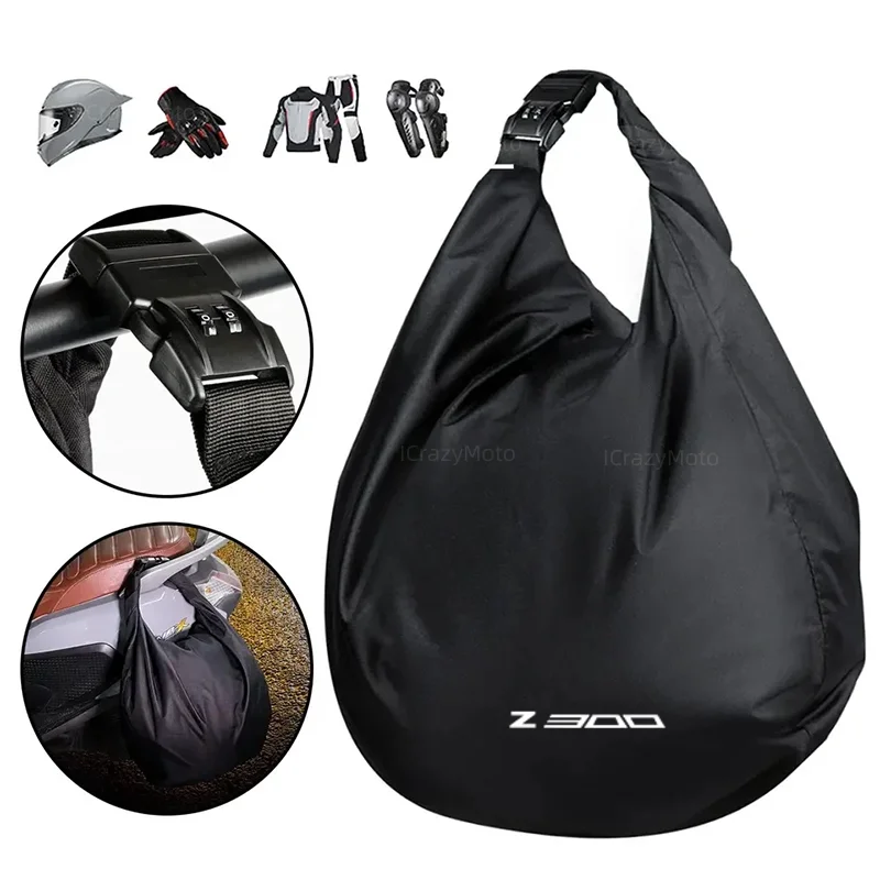 Motocicleta impermeável portátil capacete saco, saco de bagagem anti-roubo, grande capacidade, senha de bloqueio, Kawasaki Z300, Z 300, 2015, 2016