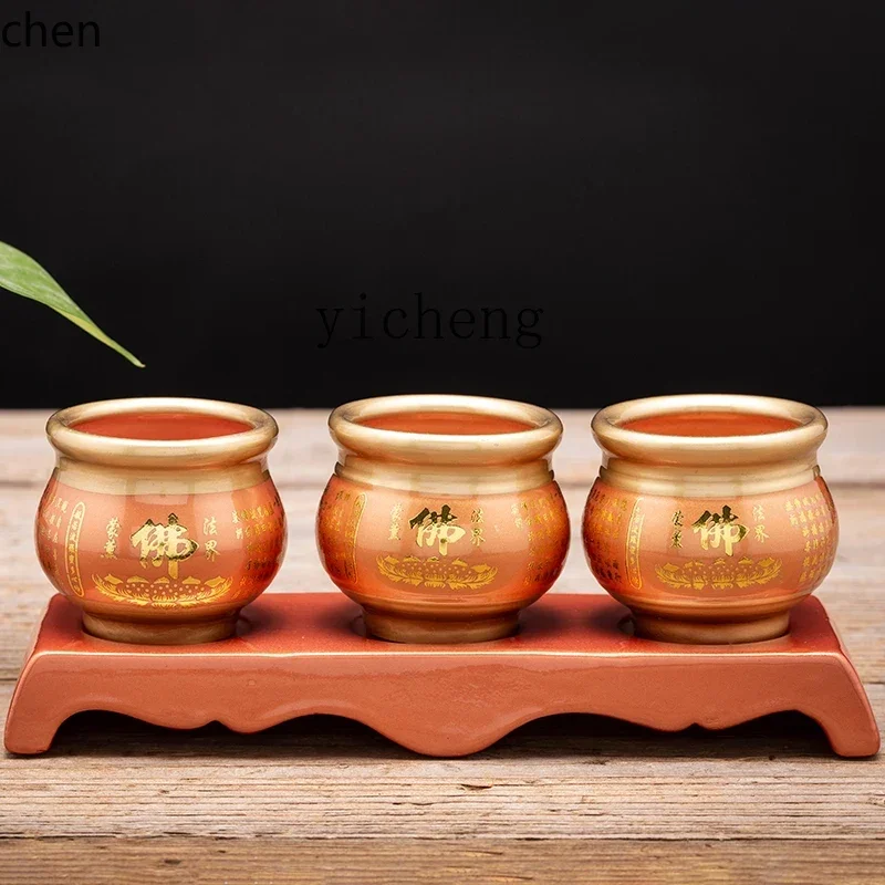 HT  Worship Three-Piece Water Wine Glass with Bottom Small Fairy Buddha Front Ceramic Water Filter Jug
