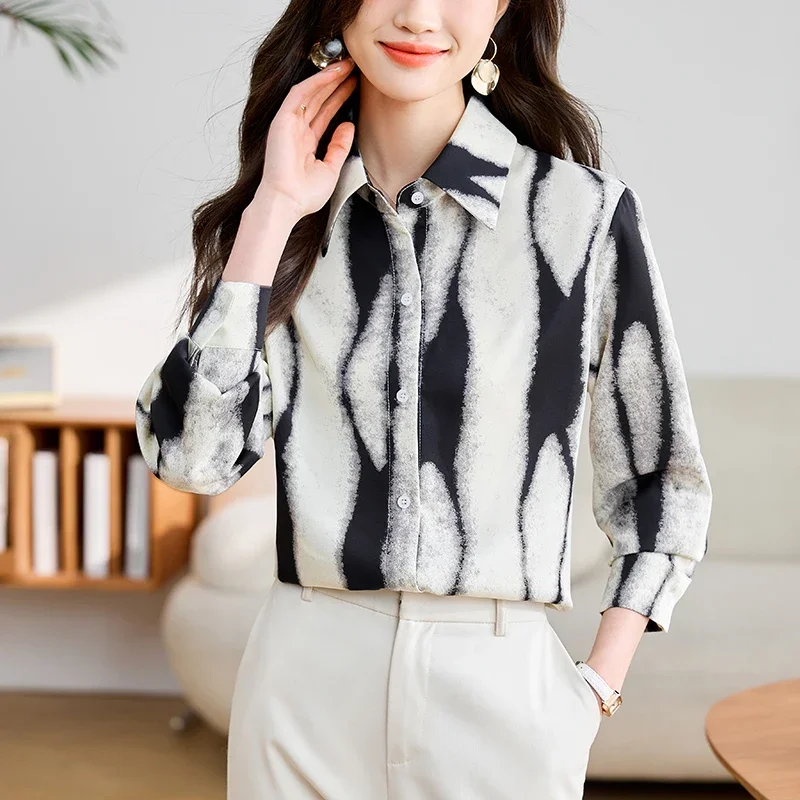 Vintage Women's Blouses Korean Version Shirts Striped Loose Spring/Summer Casual Clothing Printed Long Sleeve Women Tops