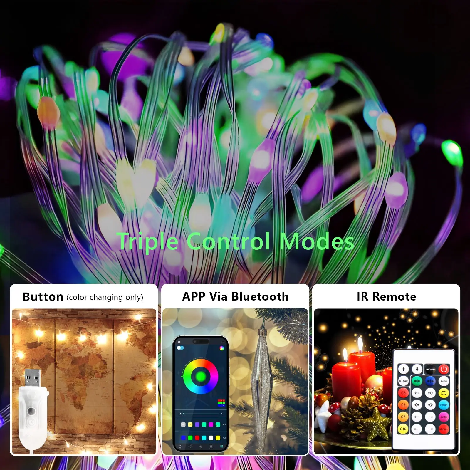 USB ไฟ LED Strip บลูทูธ APP ควบคุมสมาร์ทคริสต์มาส String Light RGB เปลี่ยนสี IR 2.4G สําหรับตกแต่งบ้าน