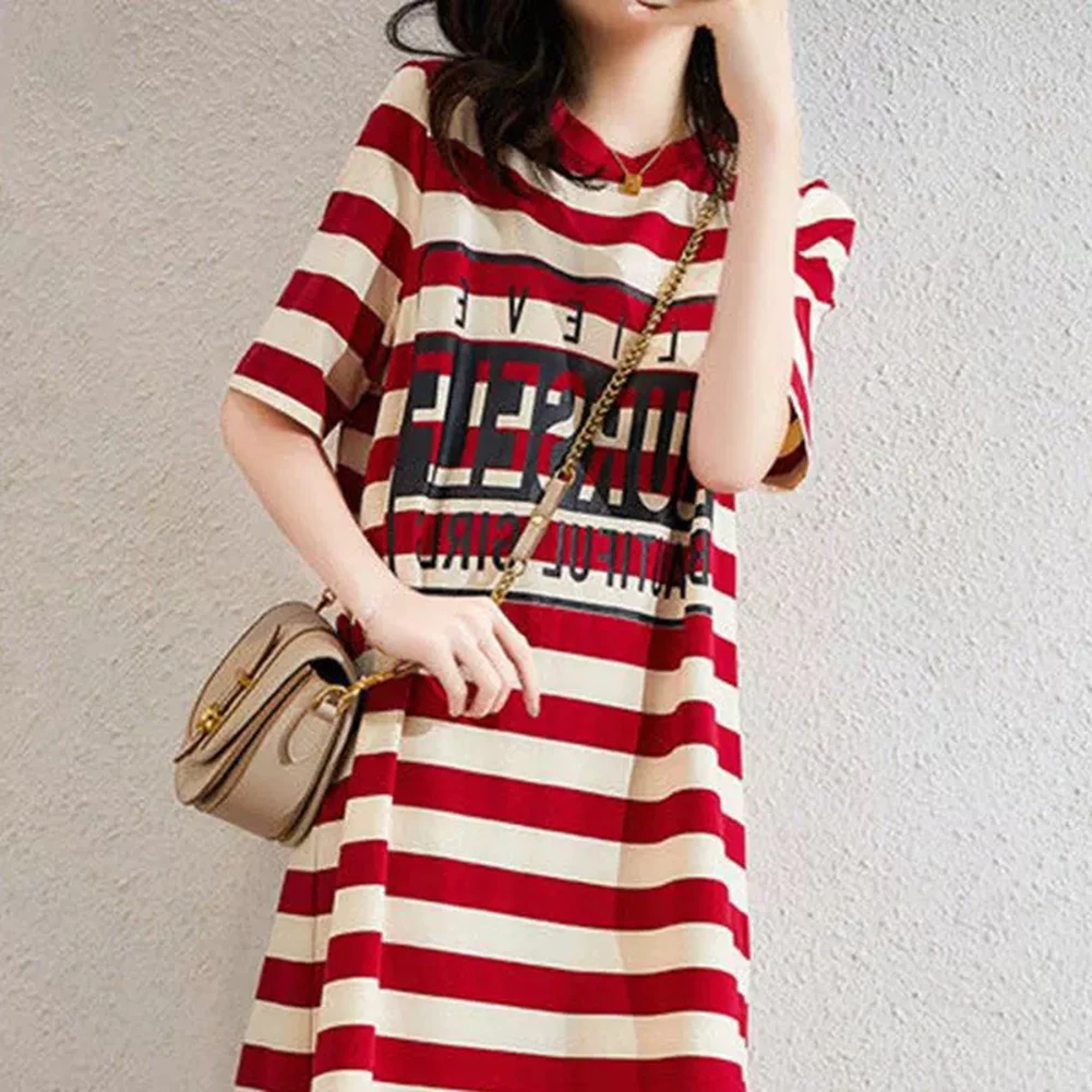 

Home Dress Round Neck Dress L Bust 104cm, Length 106.5cm Women's Short Sleeved Dress Polyester Fabric Print Pattern