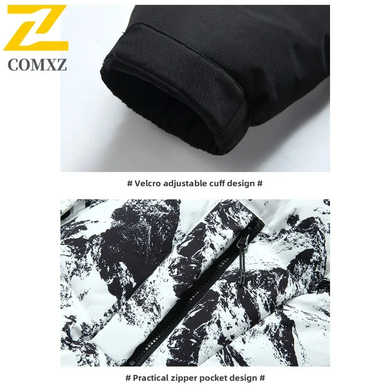 COMXZ Men Parker Coat Casual Hooded Splicing Outdoor Riding Windproof Coat Casual Daily Style Cold Resistant Winter Garment