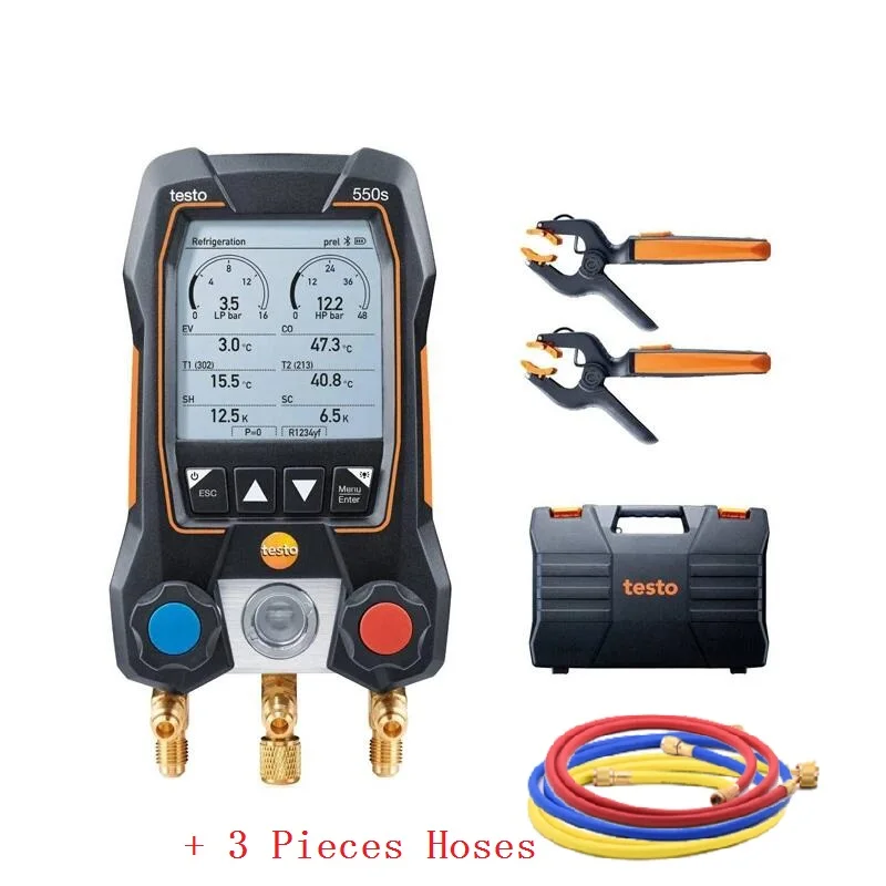 Testo 550s مع 3 قطع خراطيم شاشة ديجيتال ذكية مقياس التبريد مع مجموعة صمامات متوافقة مع البلوتوث وثنائية الاتجاه