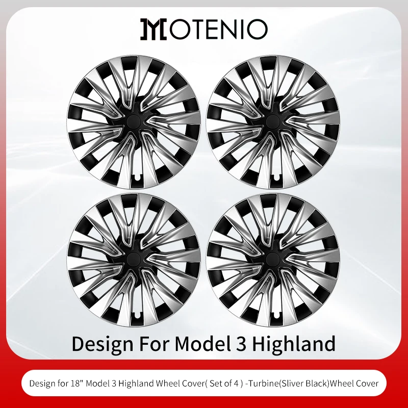 4 Stuks 18 Inch Turbine Wielkappen voor Tesla Model 3 Highland (2023–2026), Prestatieve Vervangende Hubcaps