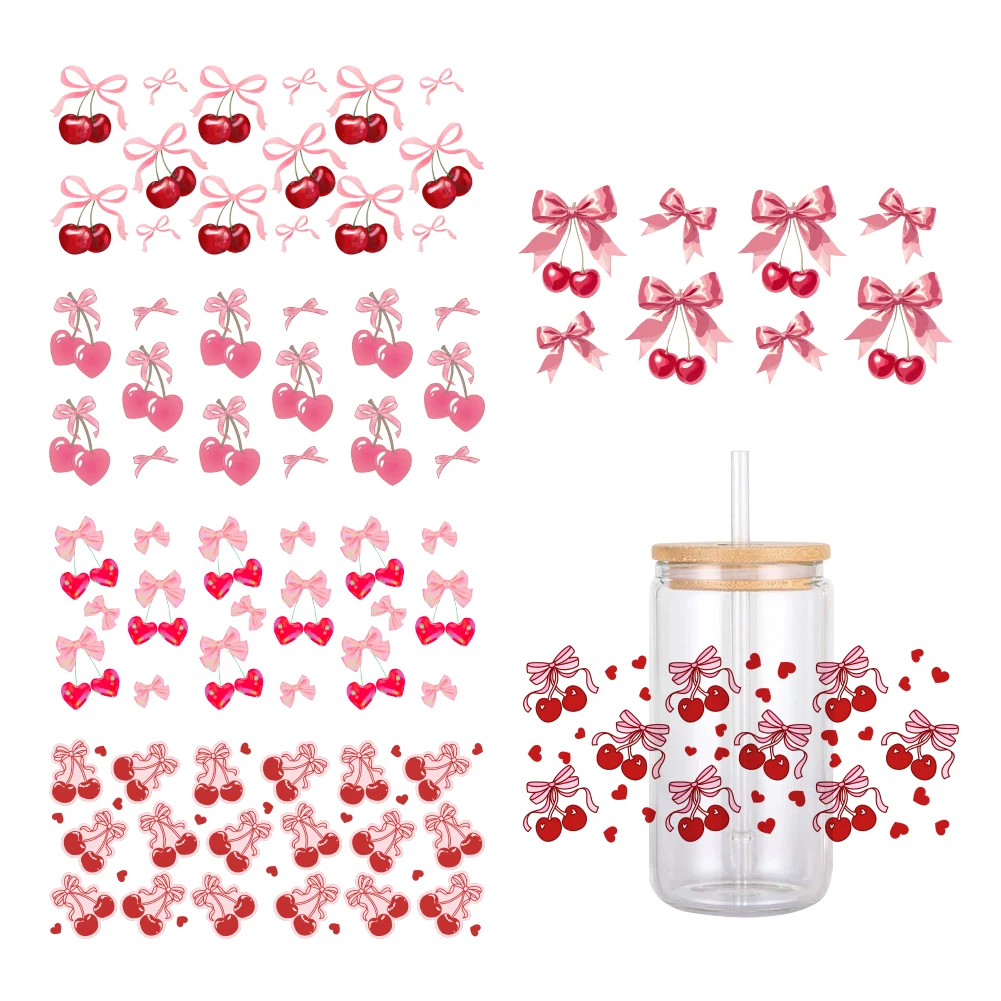 11x24cm Cherry Fruit Designs For Libbey 16oz Can Glass 3D Waterproof UV DTF Coffee Can Wrap Libbey Glass Wrap