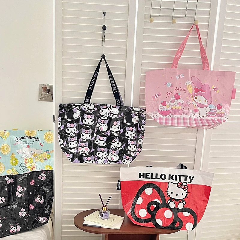 산리오 헬로 키티 접이식 쇼핑백 마이 멜로디 쿠로미 시나모롤 대용량 토트백 친환경 재사용 가방