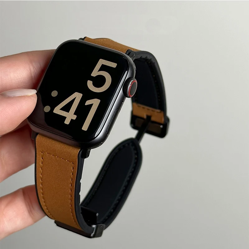 Leder + Silikonarmband für Apple Watch Band Ultra 49 mm 44 mm 45 mm 41 mm 46 mm 40 mm 42 mm Magnetarmband iWatch Serie 10 9 8 7 6 – Detail 6
