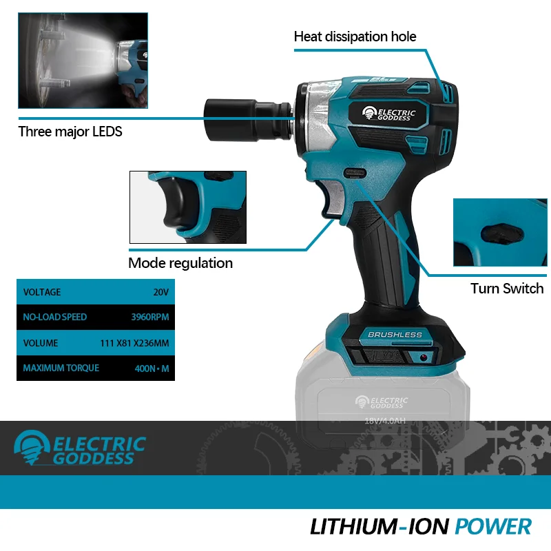 Imagem -02 - Brushless Compact Chave de Fenda Elétrica Chave Elétrica Ferramentas Elétricas Deusa Makita Bateria 400n.m 3960rpm 18v