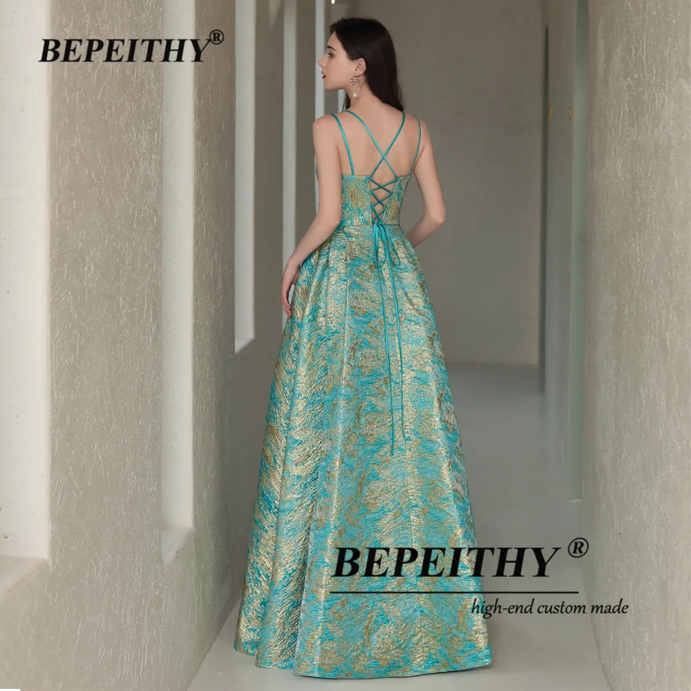 BEPEITHY Customized Green Prom Dresses Sleeveless Wedding Party Gown Formal Occasion Floor Length Evening Dress Luxury 2023