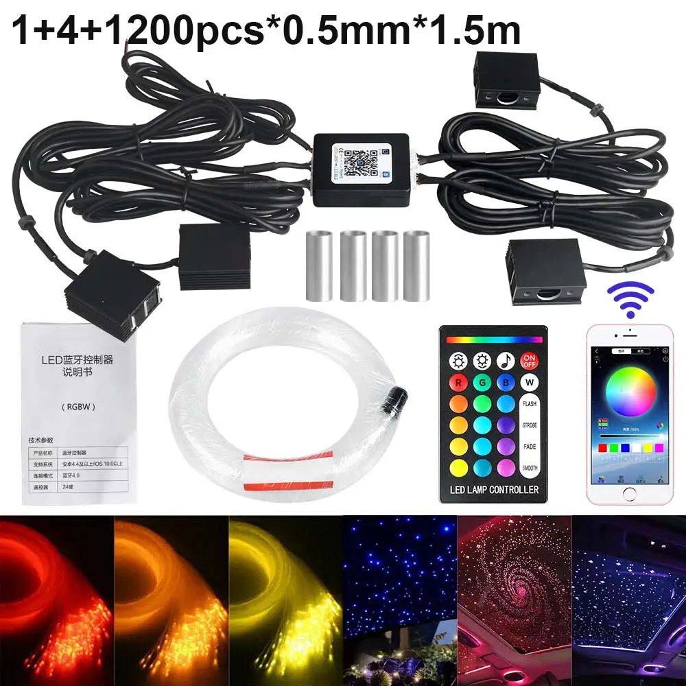 RGBW 1/2/4 split machine Autodak Ster Licht APP Controle Glasvezel Ster Plafondlamp Sterrenhemel plafond voor Auto Thuis