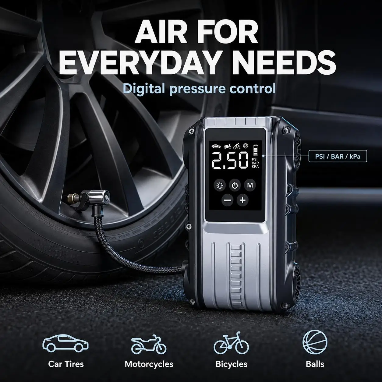 2000A Car Jump Starter with Air Compressor 150PSI Tire Inflator, Portable Battery Booster for Cars, Bike & Motorcycle