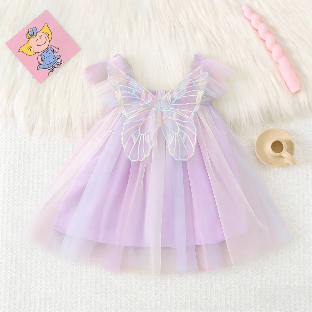 Mädchen Kleid Sommer Back-Wing Tüll Baby Mädchen Kleid Entzückende Hochzeit Blumenmädchen Outfit Baby Mädchen Kleidung