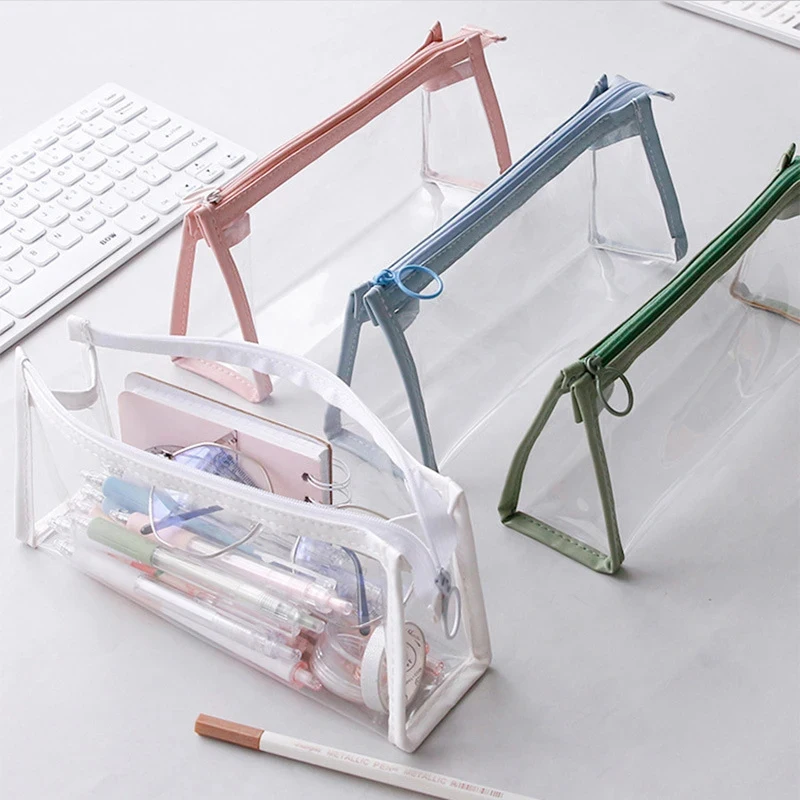 

New Transparent Pencil Case Large Capacity Simple Pen Bag Kawaii Cosmetic Bag School Study Stationery Office Supplies