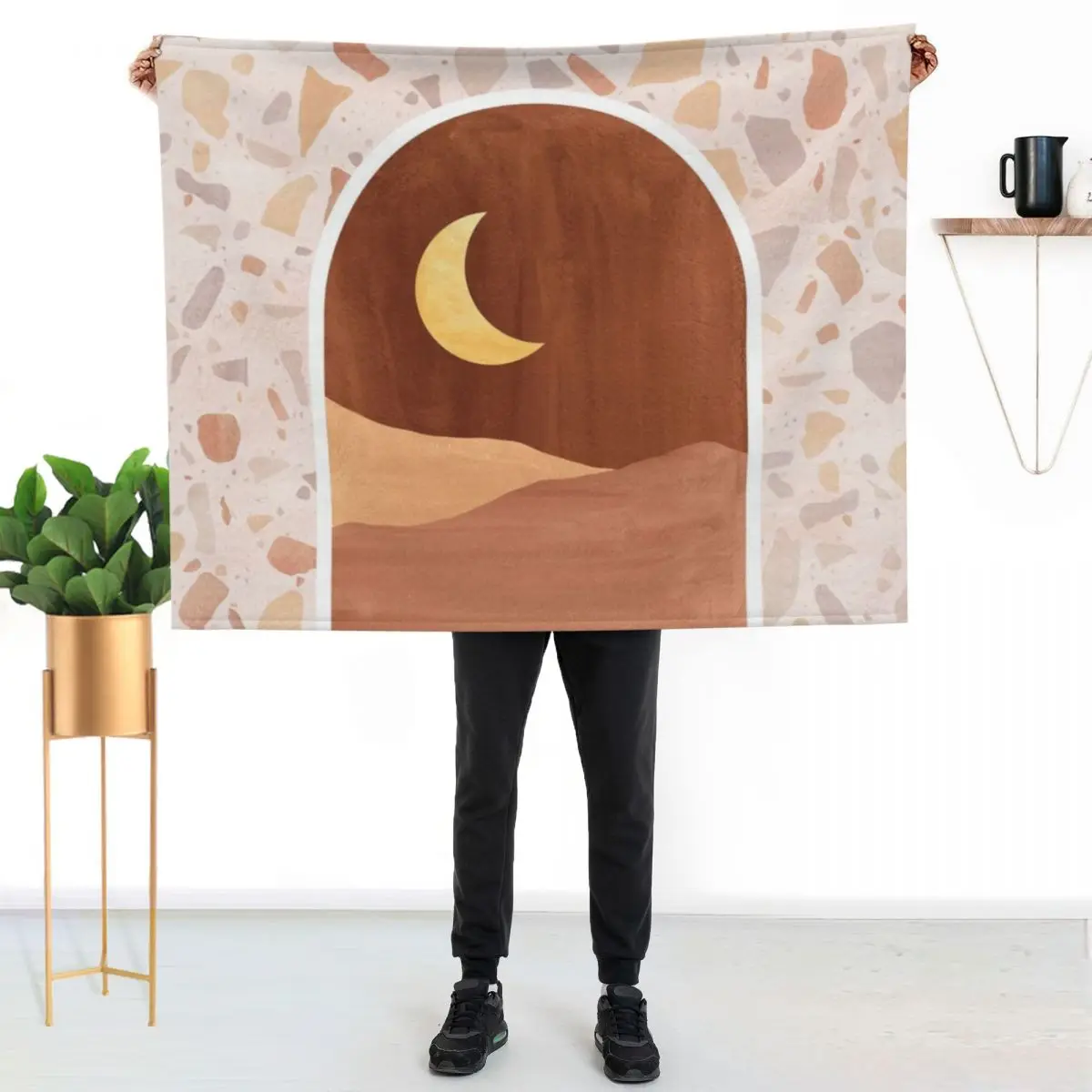 Boho moonlight in terrazzo arch Throw Blanket Personalized Gift Blankets For Bed manga Luxury Hairy Softest Blankets