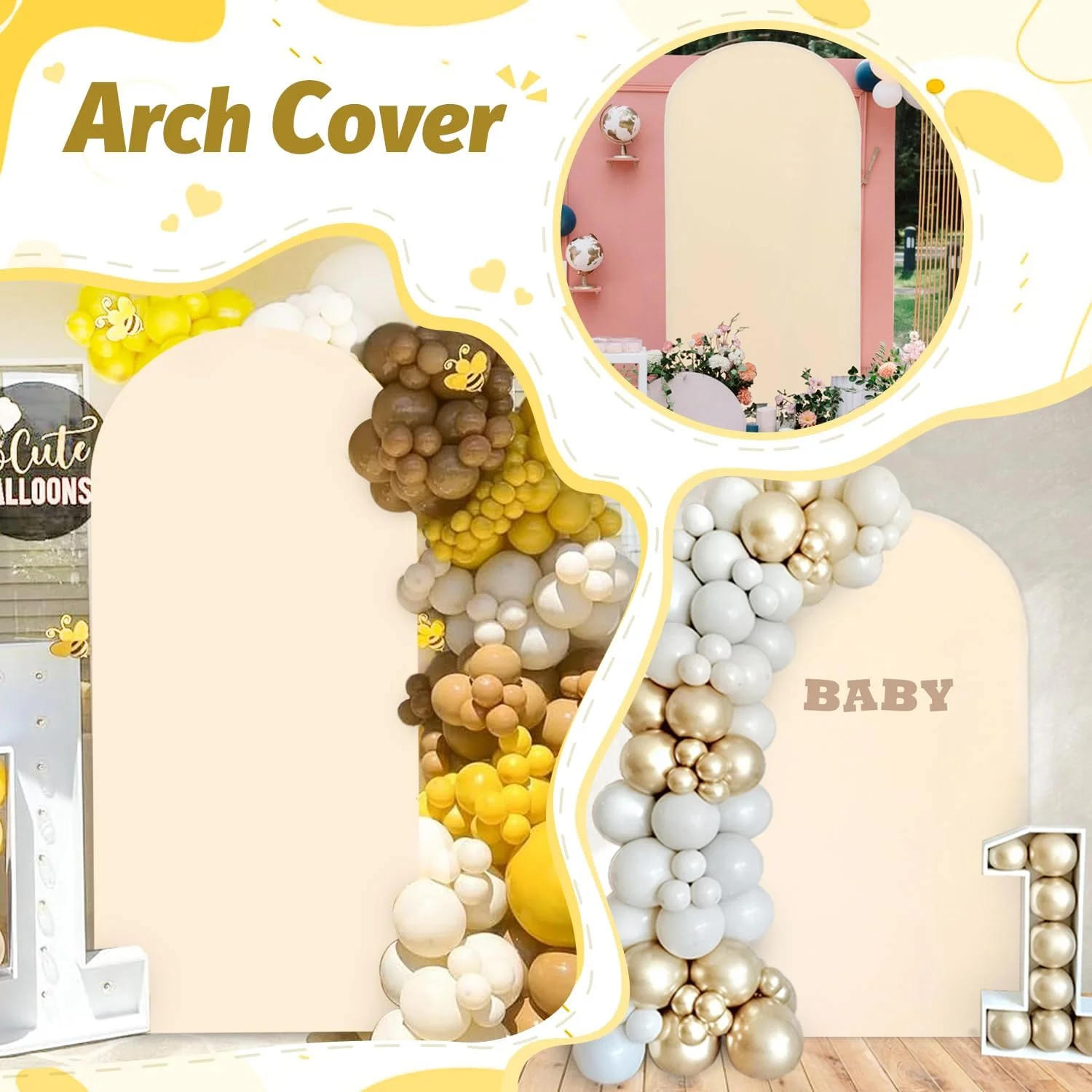غطاء خلفية على شكل قوس بالون من الألياف اللدنة، غطاء حامل خلفية للصور لحفلات الزفاف وحفلات أعياد الميلاد وحفلات أعياد الميلاد/وردي + لون البشرة
