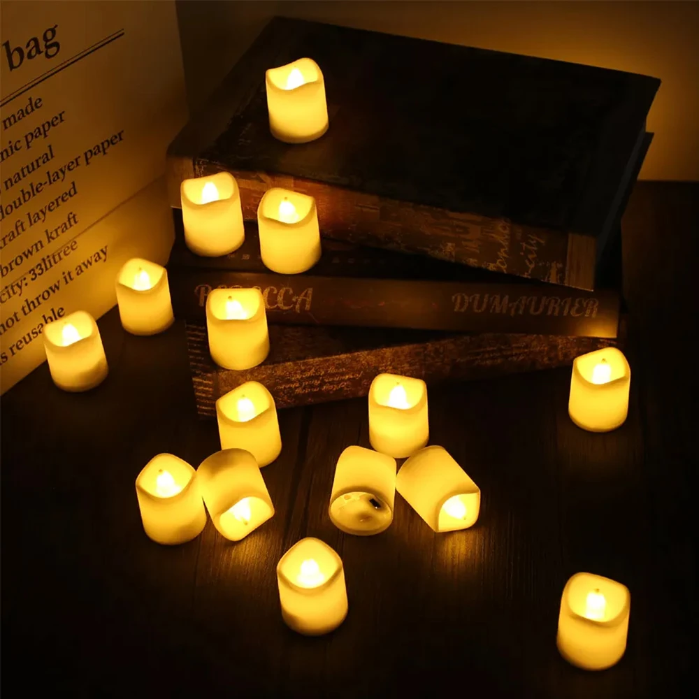 شمعة إلكترونية عاجية LED وامضة، شمعة Tealight عديمة اللهب، شمعة Tealight LED تعمل بالبطارية، مثالية لحفلات الزفاف، علامة التبويب