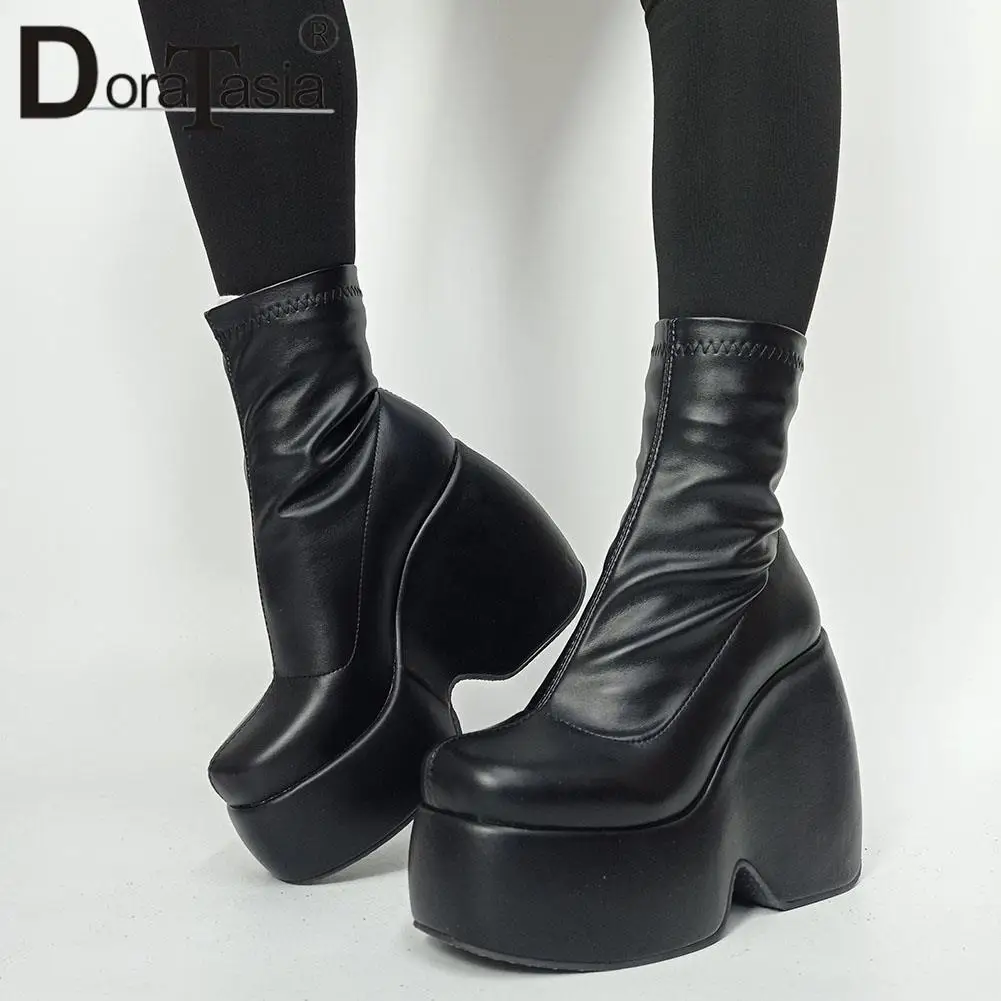 

DORATASIA Brand New Ladies High Platform Boots Fashion Wedges High Heels Women's Boots Party Sexy Thick Bottom Shoes Woman