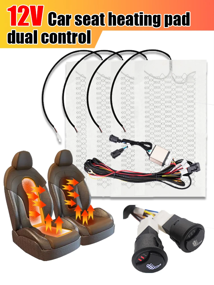 4Pcs Car Seat Heater 12V Carbon Fiber Universal  Car Seat Heater Pads 3 Level Heated Round Control Switch