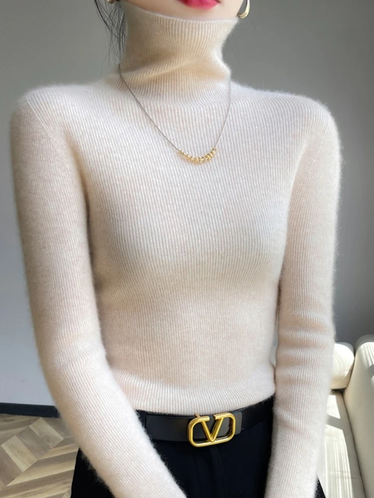 New Autumn Winter Soft Turtleneck Cashmere Knitted Sweater Korean Style Slim Fit Solid Color Basics Pullovers