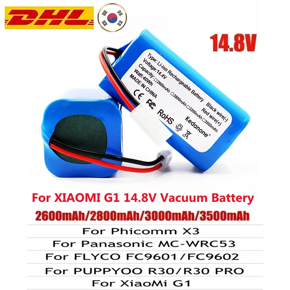 18650 battery pack 14.4V 12800mAh lithium ion battery, suitable for Xiaomi G1 Mi Essential MJSTG1 robot vacuum cleaner,