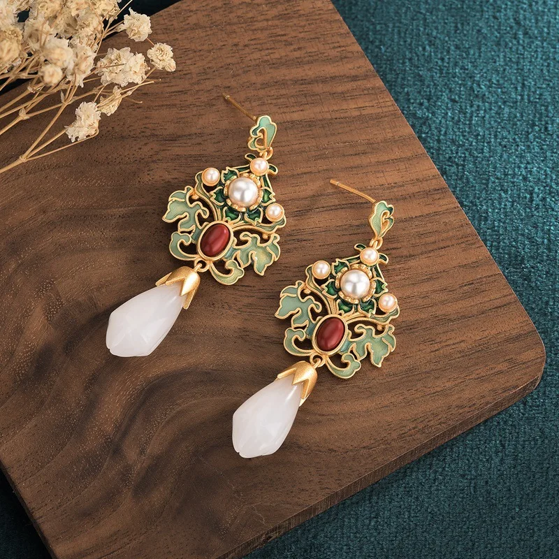 Trendy Golden Enamel Flower Drop Earrings For Women Fashion Hanging Dangle Earrings Luxury Party Wedding Jewelry Gift For Girls