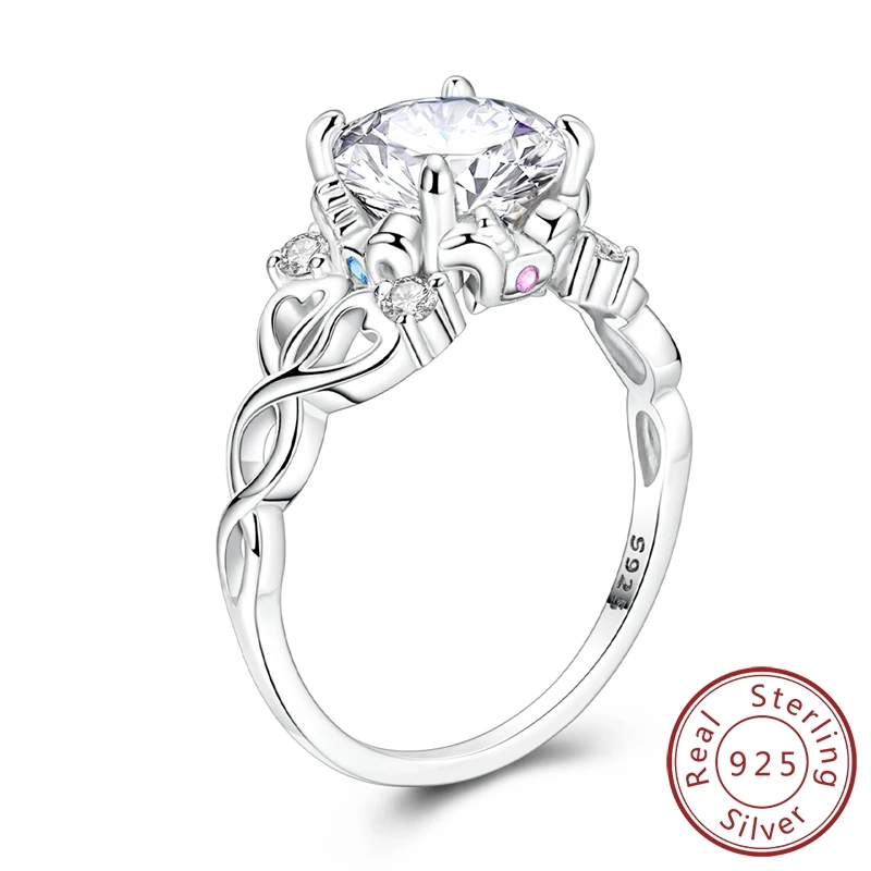 

Blind-blind 100% 925 Sterling Silver Colorful Carousel Love White Zircon Ring For Women Luxury Wedding Jewelry Gifts